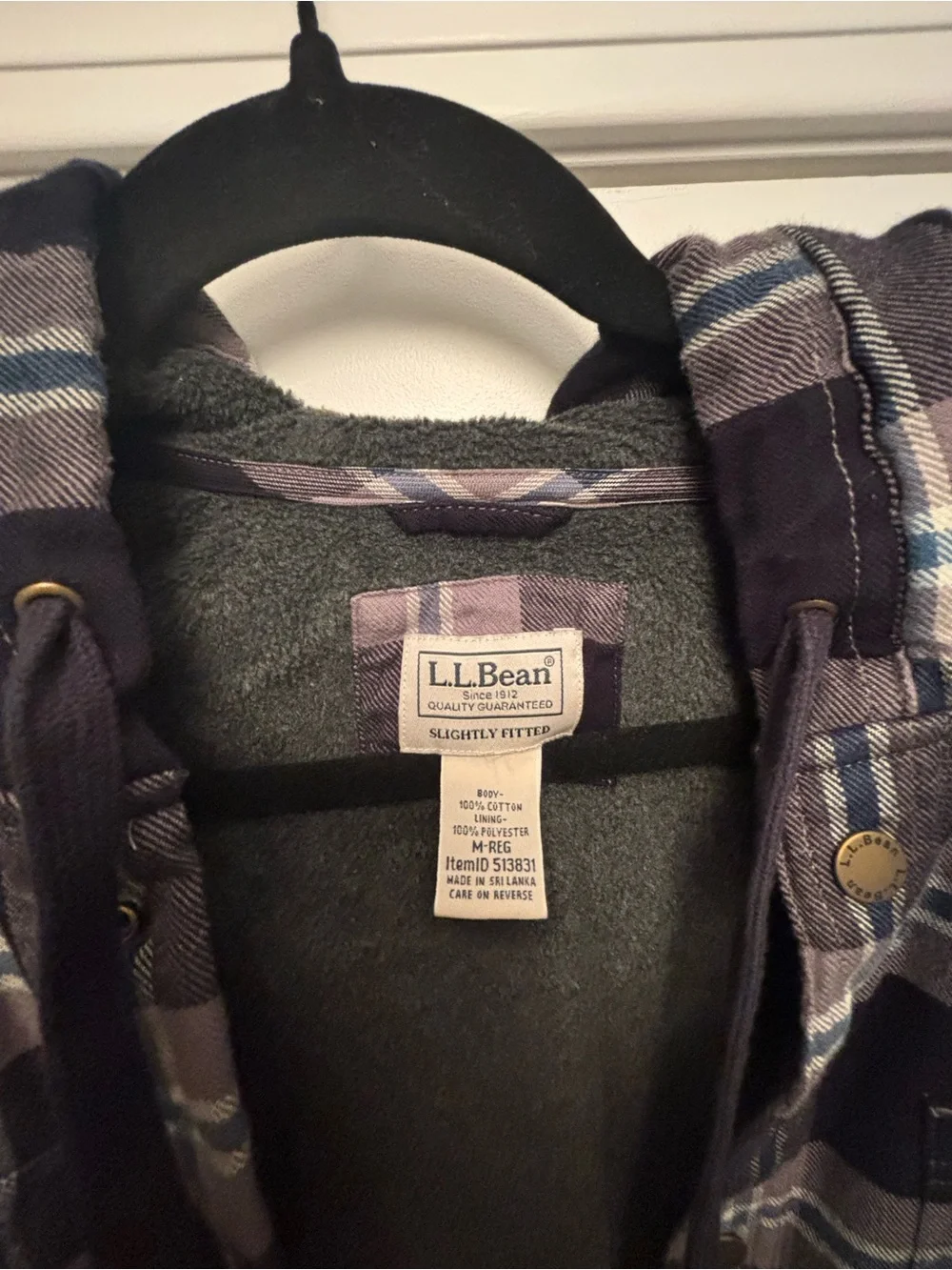L.L. Bean Purple Plaid Hooded Jean Jacket